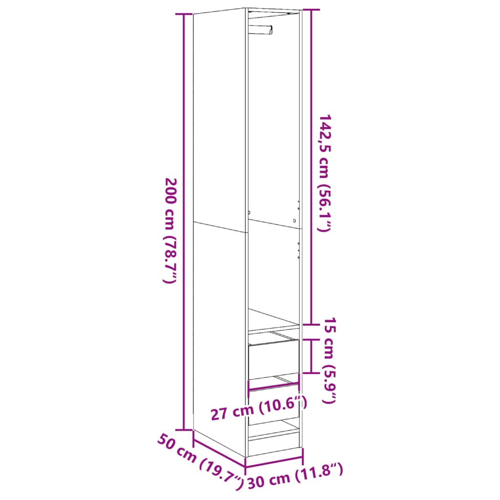 Armadio Legno Antico 30x50x200 cm in Legno Multistrato 3307745