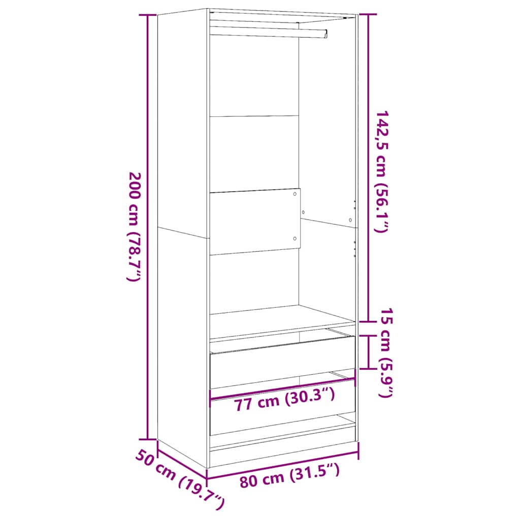 Armadio Legno Antico 80x50x200 cm in Legno Multistrato 3307754