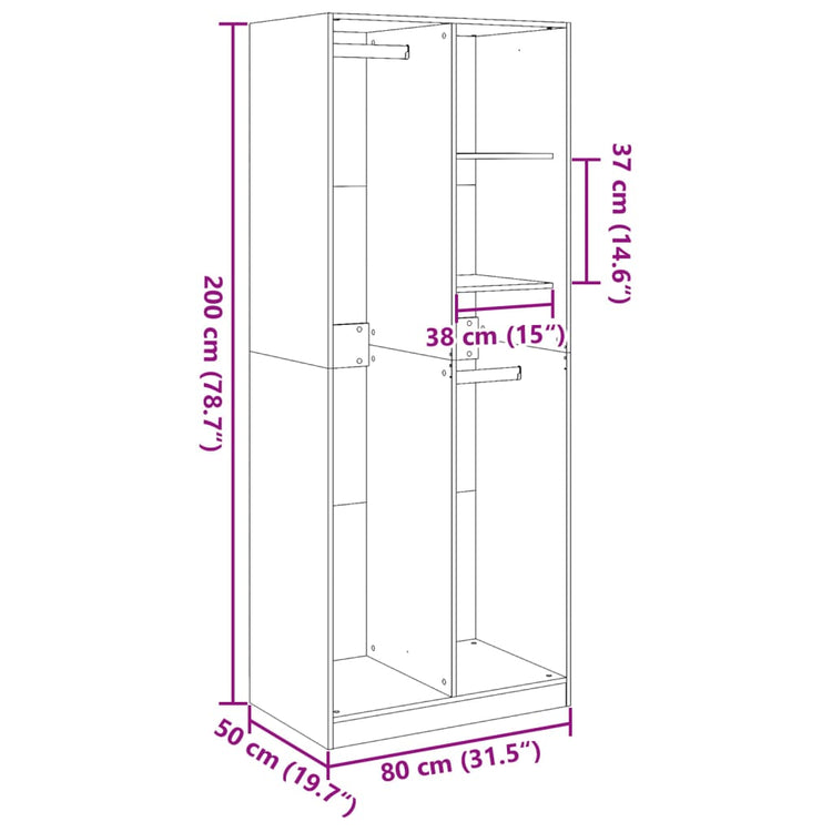 Armadio Bianco 80x50x200 cm in Legno Multistrato 3307756