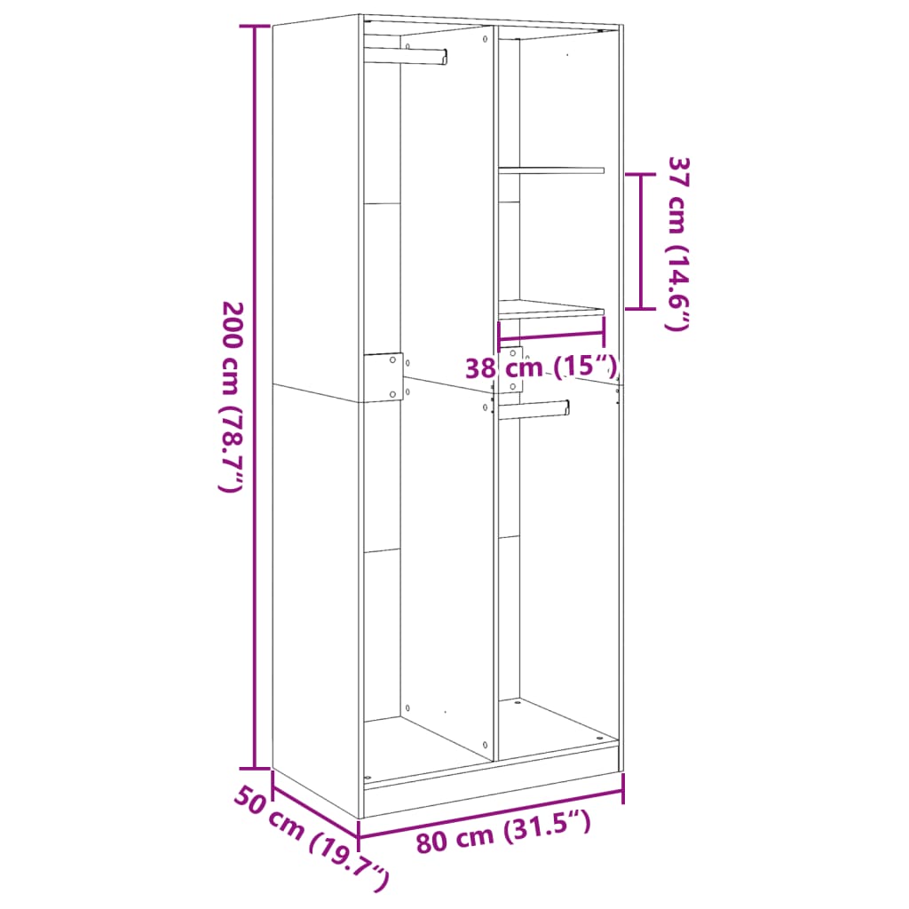 Armadio Legno Antico 80x50x200 cm in Legno Multistrato 3307763