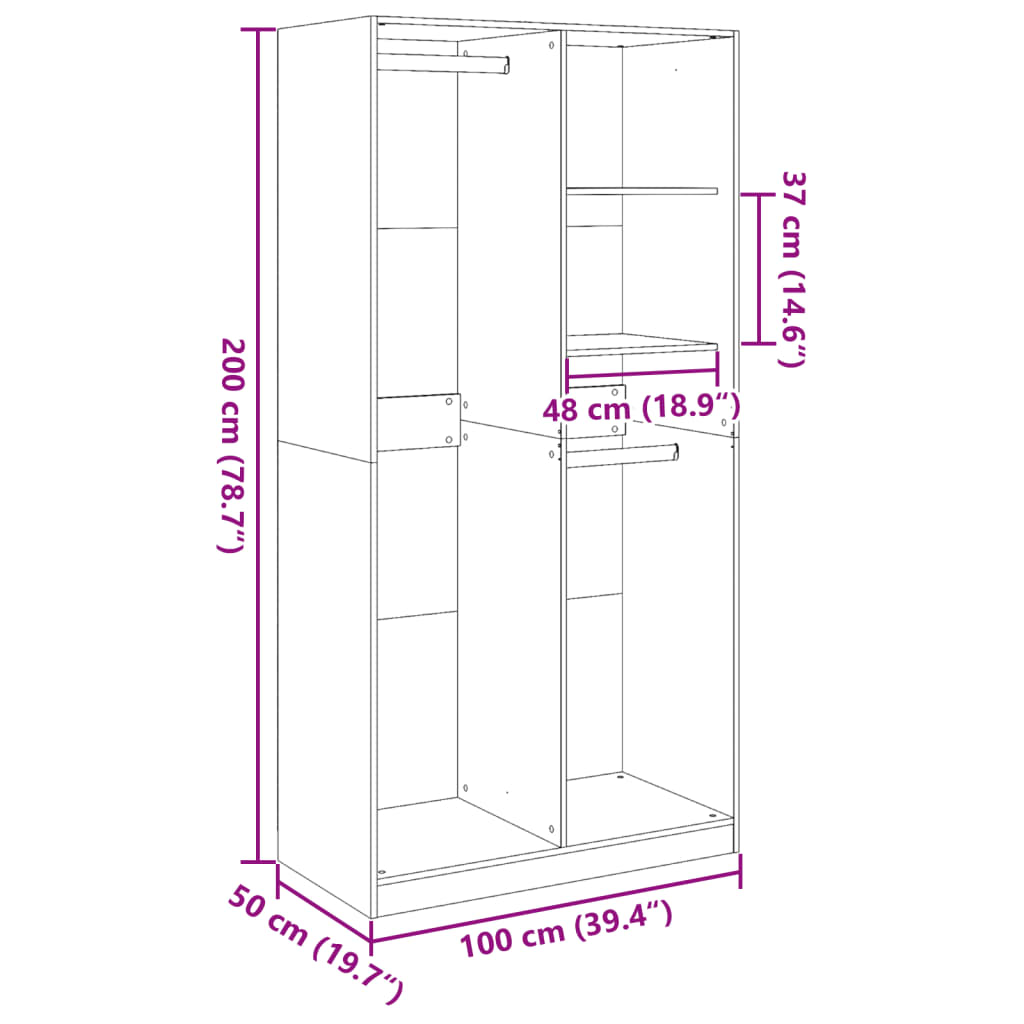 Armadio Nero 100x50x200 cm in Legno Multistrato 3307766