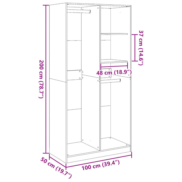 Armadio Nero 100x50x200 cm in Legno Multistrato 3307766