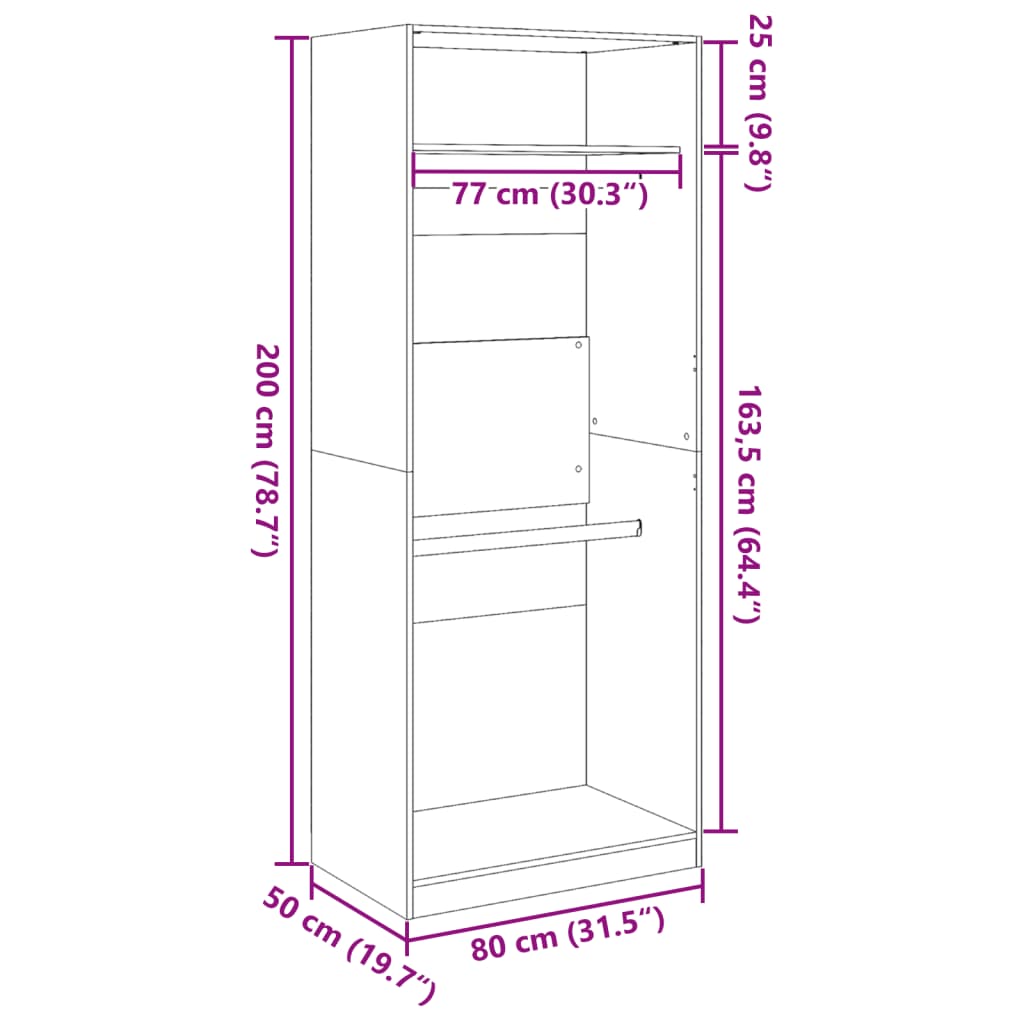 Armadio Grigio Cemento 80x50x200 cm in Legno Multistrato 3307795