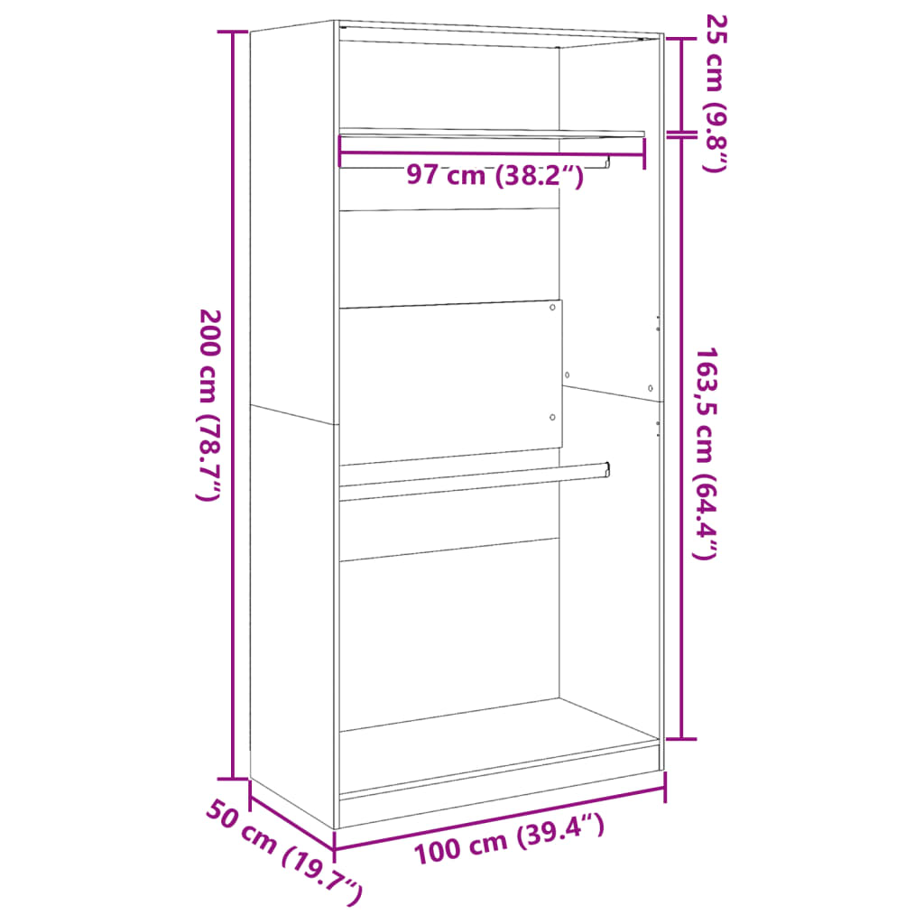 Armadio Grigio Cemento 100x50x200 cm in Legno Multistrato 3307804