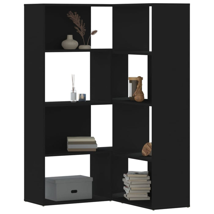 Libreria Angolare 4Ripiani Nera 85x85x140 cm Legno Multistrato 3307811