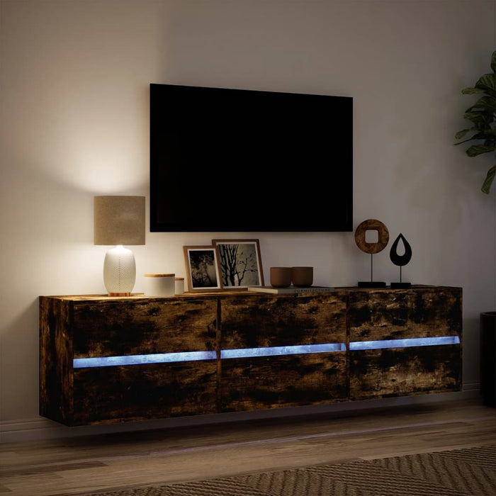 Mobile TV a Parete con LED Rovere Fumo 180x31x45 cm 3307937