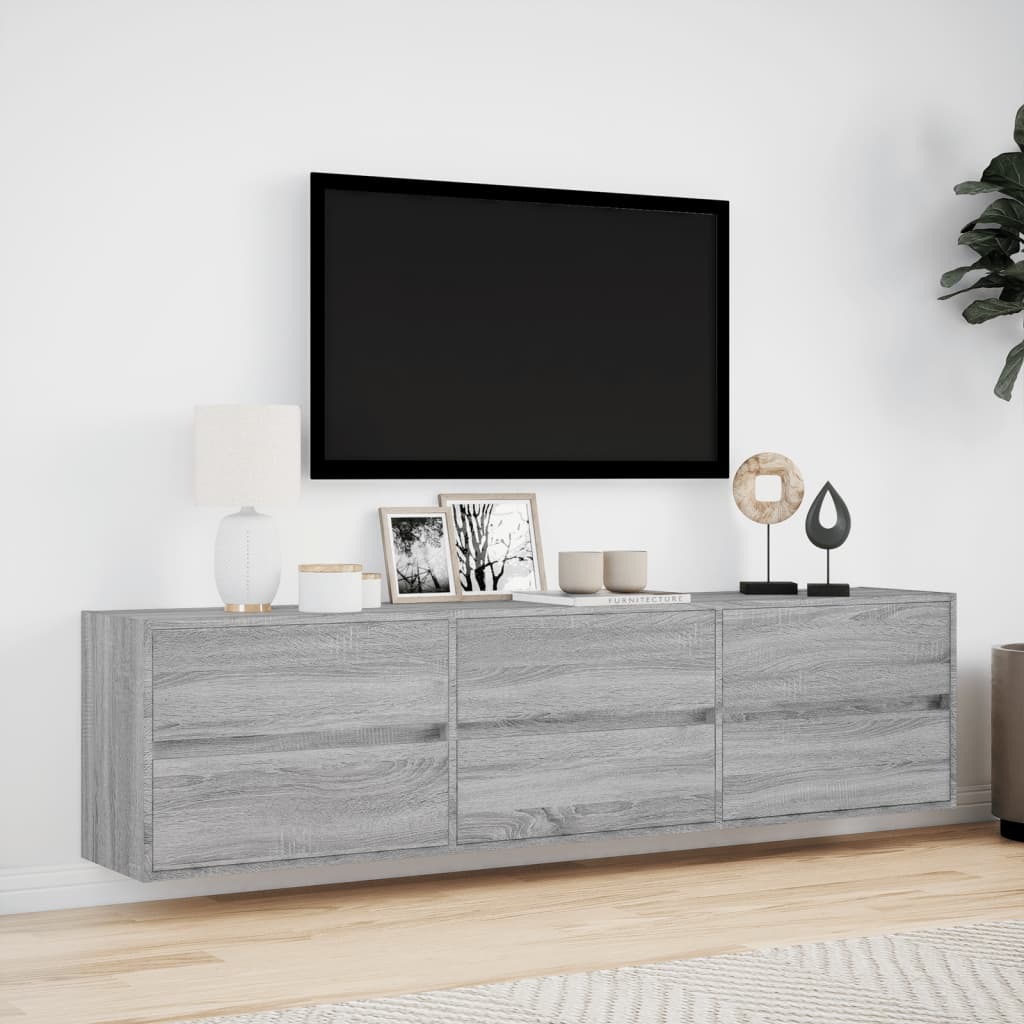 Mobile TV a Parete con LED Grigio Sonoma 180x31x45 cm 3307938