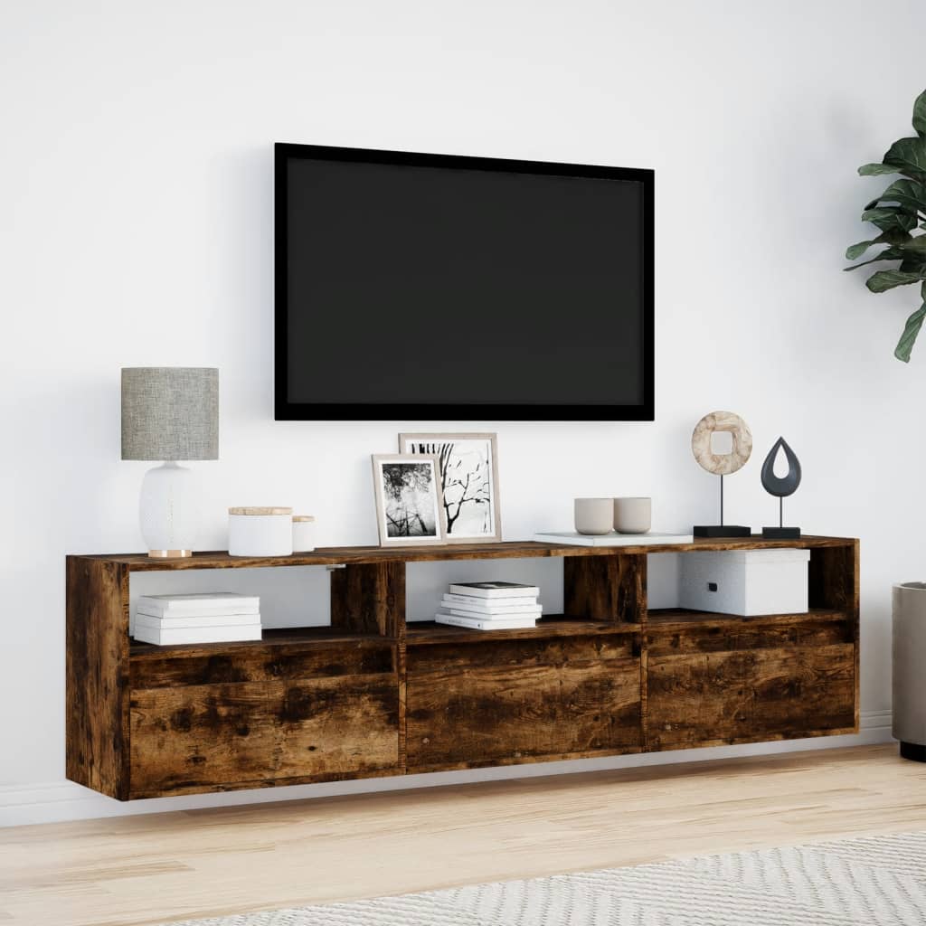 Mobile TV a Parete con LED Rovere Fumo 180x31x45 cm 3307944