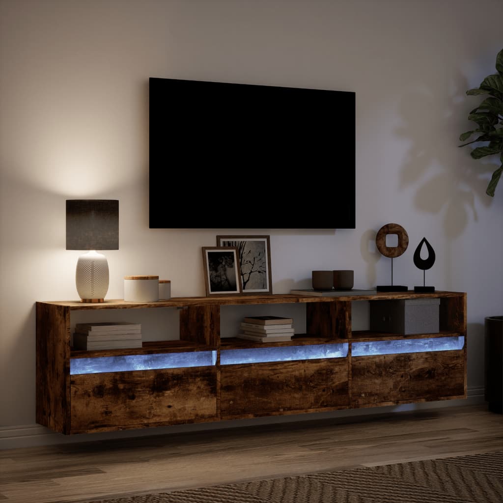 Mobile TV a Parete con LED Rovere Fumo 180x31x45 cm 3307944