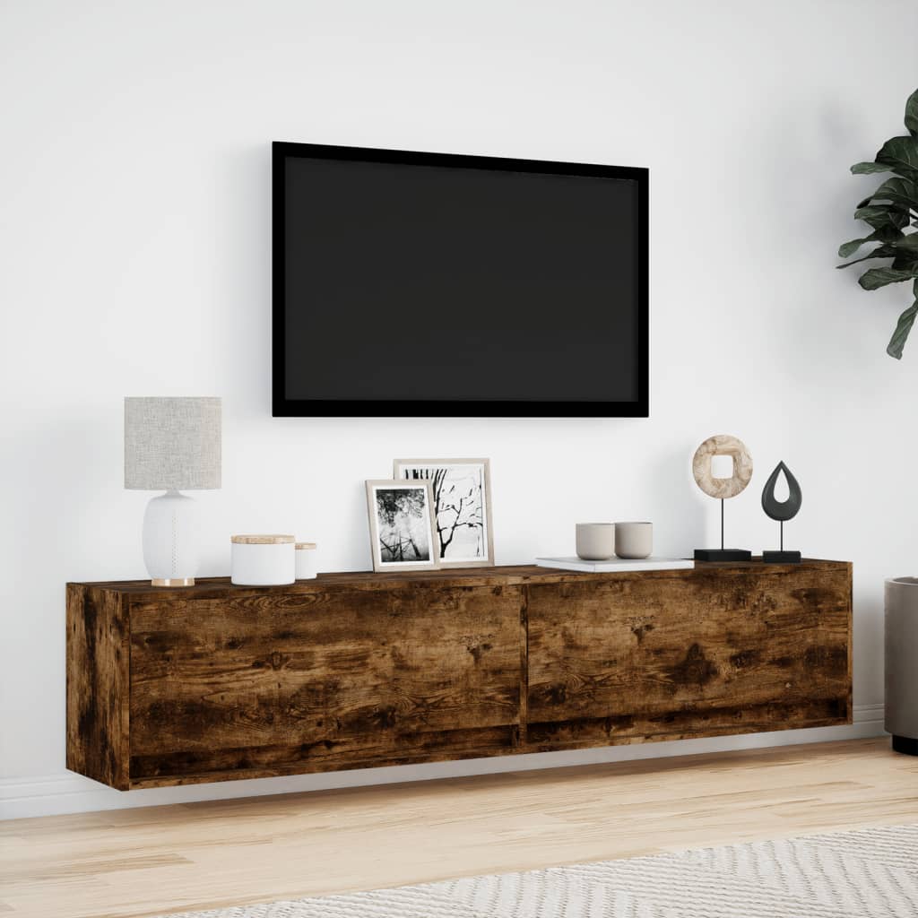 Mobile TV a Parete con LED Rovere Fumo 180x31x38 cm 3307951