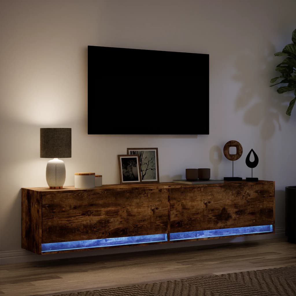 Mobile TV a Parete con LED Rovere Fumo 180x31x38 cm 3307951