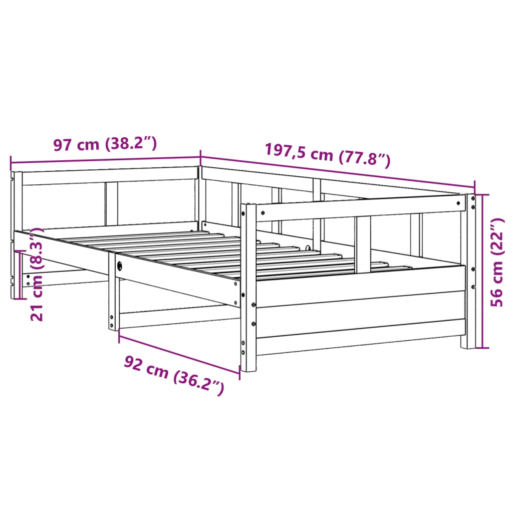 Dormeuse Marrone Cera 90x190 cm in Legno Massello di Pino 854966