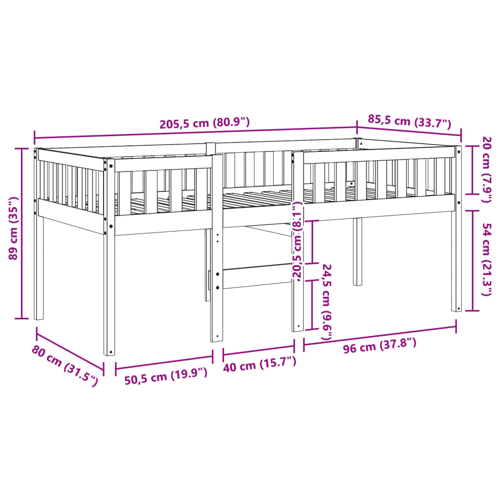 Letto Bambini senza Materasso Marrone Cera 80x200 cm Legno Pino 855014