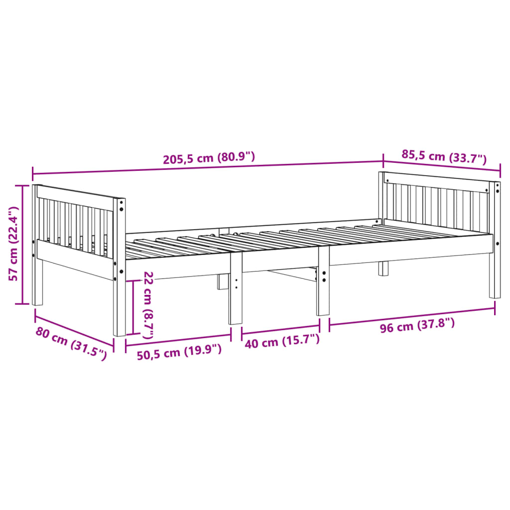 Letto per Bambini senza Materasso Bianco 80x200cm Massello Pino 855025