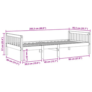 Letto per Bambini senza Materasso Bianco 80x200cm Massello Pino 855025