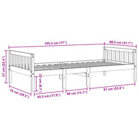 Letto per Bambini senza Materasso Bianco 75x190cm Massello Pino 855034