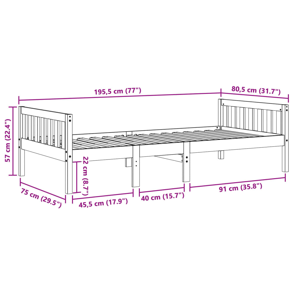 Letto Bambini senza Materasso Marrone Cera 75x190 cm Legno Pino 855035