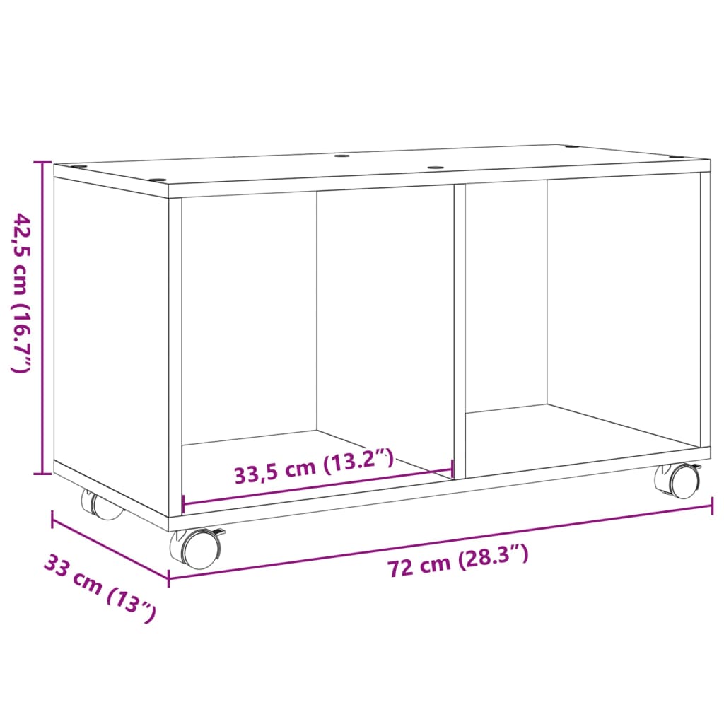 Mobiletto con Ruote Rovere Fumo 72x33x42,5 cm in Truciolato 853141