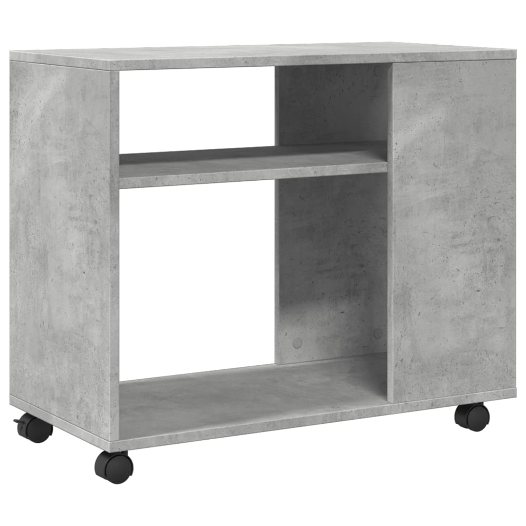 Tavolino con Ruote Grigio Cemento 70x35x60 cm in Truciolato 853149