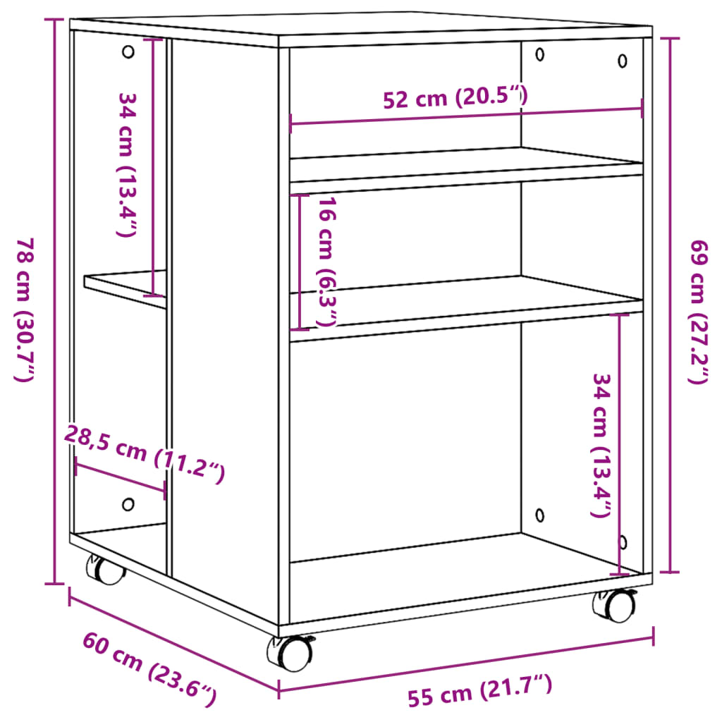 Tavolino con Ruote Bianco 55x60x78 cm in Truciolato 853155