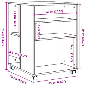 Tavolino con Ruote Legno Antico 55x60x78 cm in Truciolato 853162