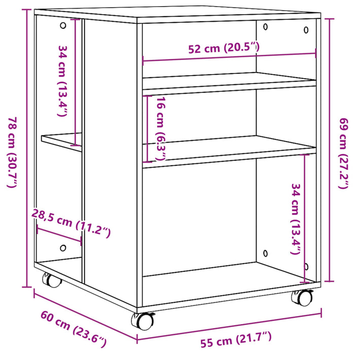 Tavolino con Ruote Legno Antico 55x60x78 cm in Truciolato 853162