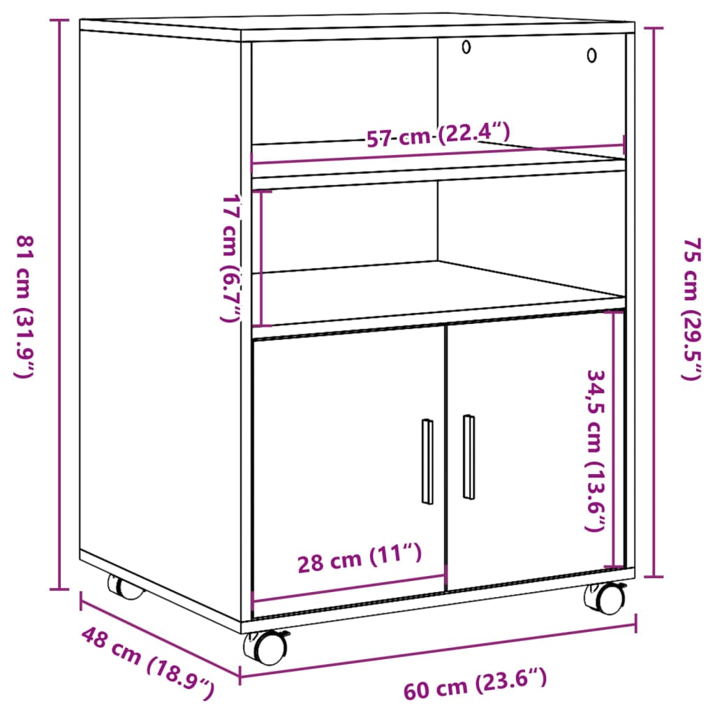 Armadietto con Ruote Grigio Sonoma 60x48x81cm in Truciolato 853169