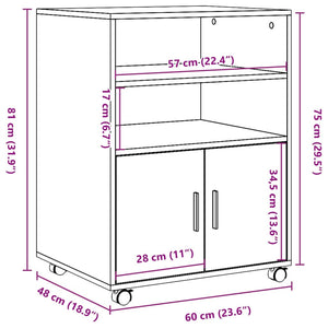 Armadietto con Ruote Grigio Sonoma 60x48x81cm in Truciolato 853169