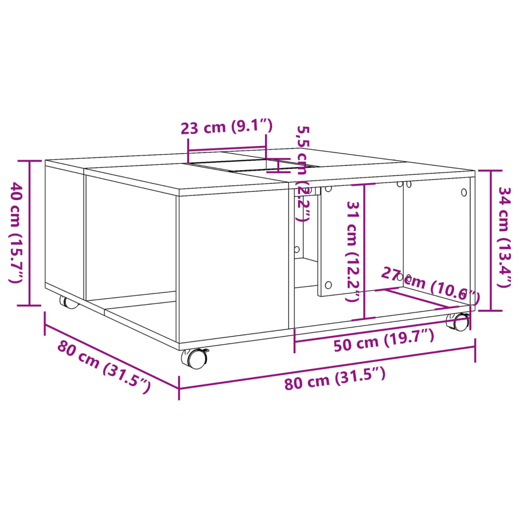 Tavolino da Salotto Rovere Artigianale 80x80x40cm in Truciolato 853181