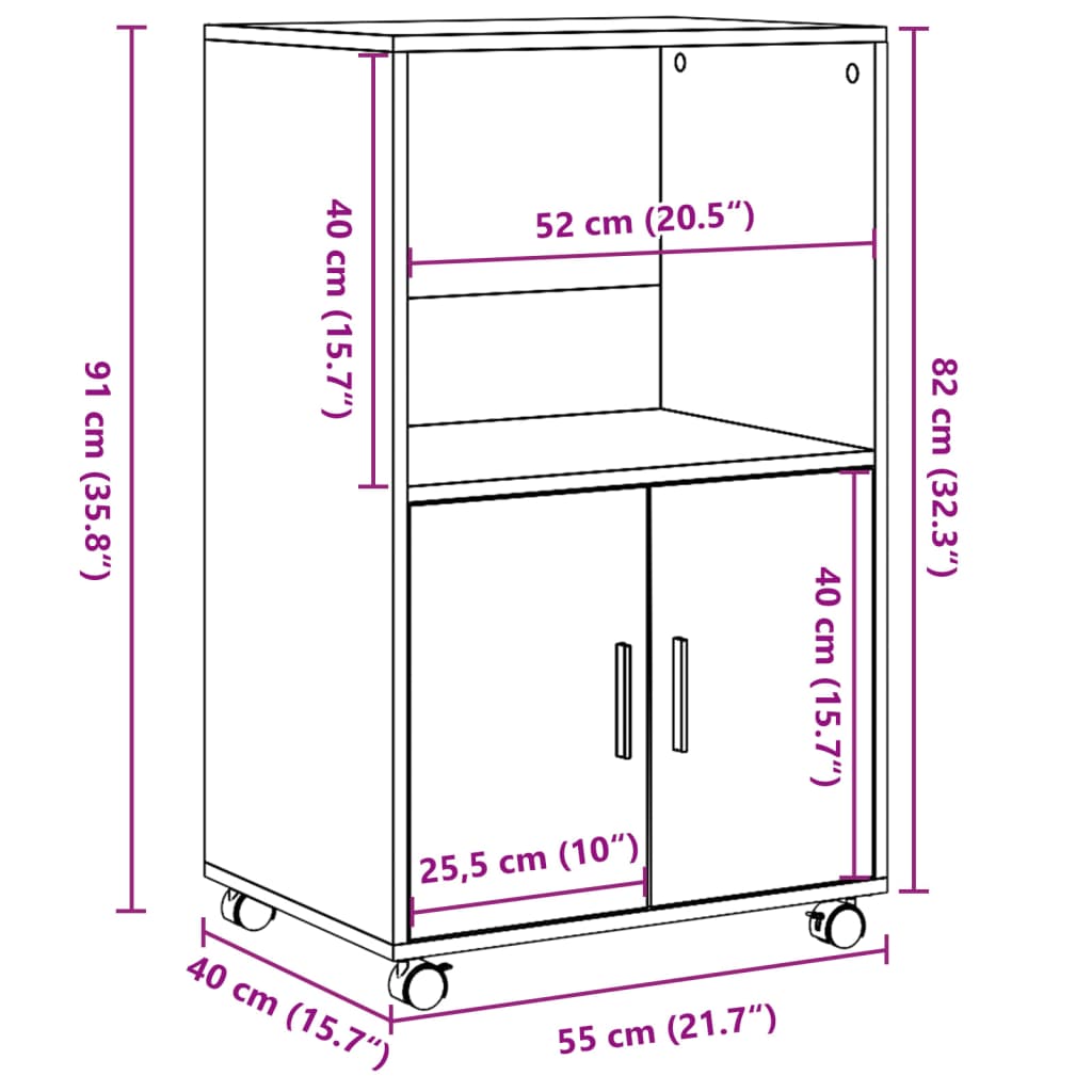 Mobiletto con Ruote Legno Antico 55x40x91 cm in Truciolato 853189