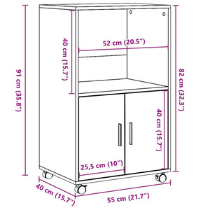 Mobiletto con Ruote Legno Antico 55x40x91 cm in Truciolato 853189