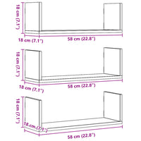 Mensole Parete 3pz Rovere Artigianale 58x18x18 cm in Truciolato 853289