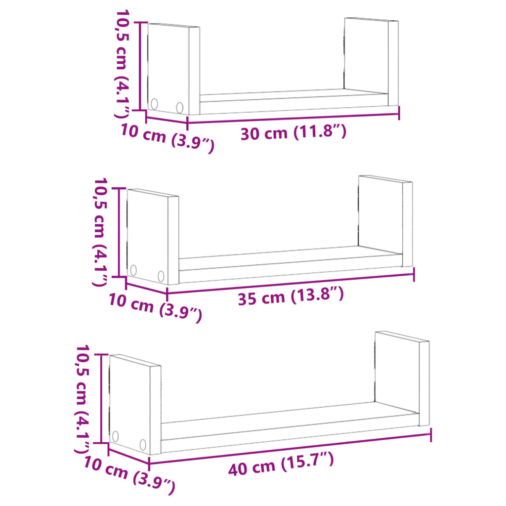 Mensole a Muro 3 pz Rovere Sonoma in Truciolato 853310