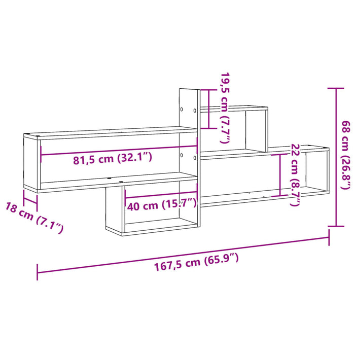 Mensola a Parete Legno Antico 167,5x18x68 cm in Truciolato 853324