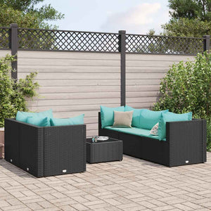 Set Mobili da Giardino 6 pz con Cuscini in Polyrattan Nero 3308020