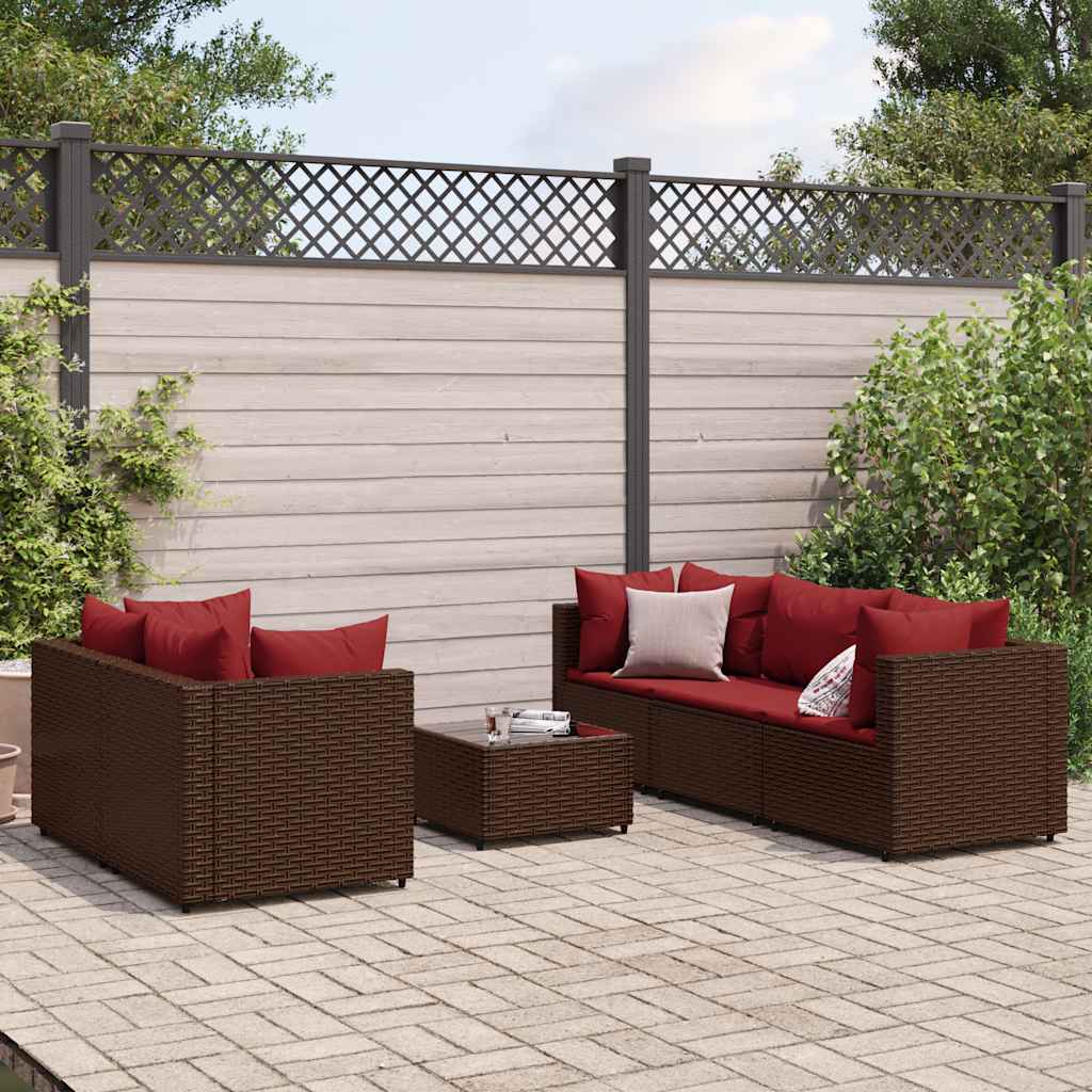 Set Mobili da Giardino 6pz con Cuscini in Polyrattan Marrone 3308021