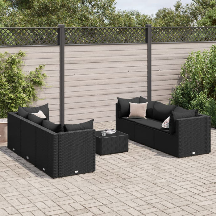 Set Salotto da Giardino con Cuscini 7pz Nero Polyrattan 3308027