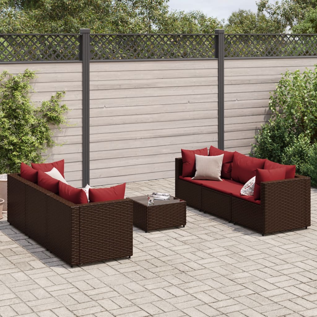 Set Divani da Giardino 7 pz con Cuscini in Polyrattan Marrone 3308029