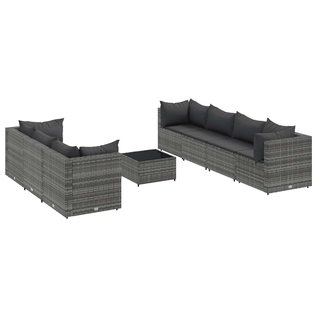 Set Divani da Giardino 8 pz con Cuscini in Polyrattan Grigio 3308034