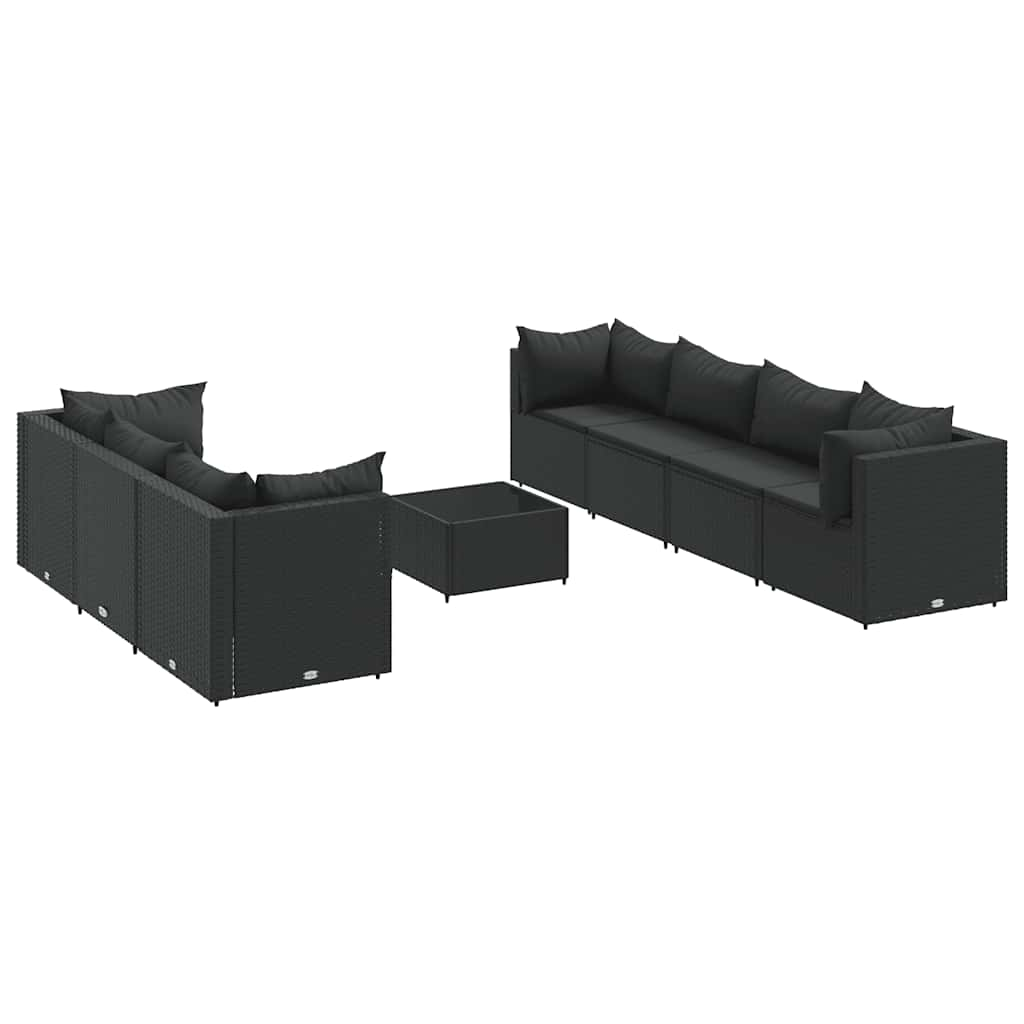 Set Mobili da Giardino con Cuscini 8 pz Nero in Polyrattan 3308035