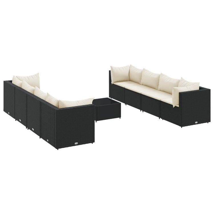 Set Salotto da Giardino con Cuscini 9pz Nero in Polyrattan 3308040