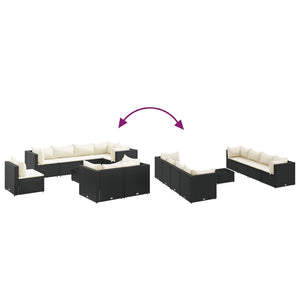 Set Salotto da Giardino con Cuscini 9pz Nero in Polyrattan 3308040