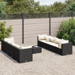 Set Salotto da Giardino con Cuscini 9pz Nero in Polyrattan 3308040