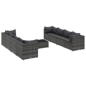 Set Divani da Giardino 9 pz con Cuscini in Polyrattan Grigio 3308042