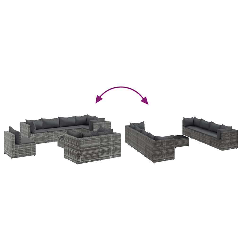 Set Divani da Giardino 9 pz con Cuscini in Polyrattan Grigio 3308042