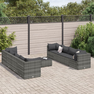 Set Divani da Giardino 9 pz con Cuscini in Polyrattan Grigio 3308042