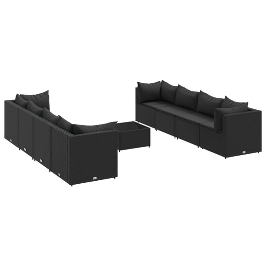 Set Salotto da Giardino con Cuscini 9pz Nero in Polyrattan 3308043