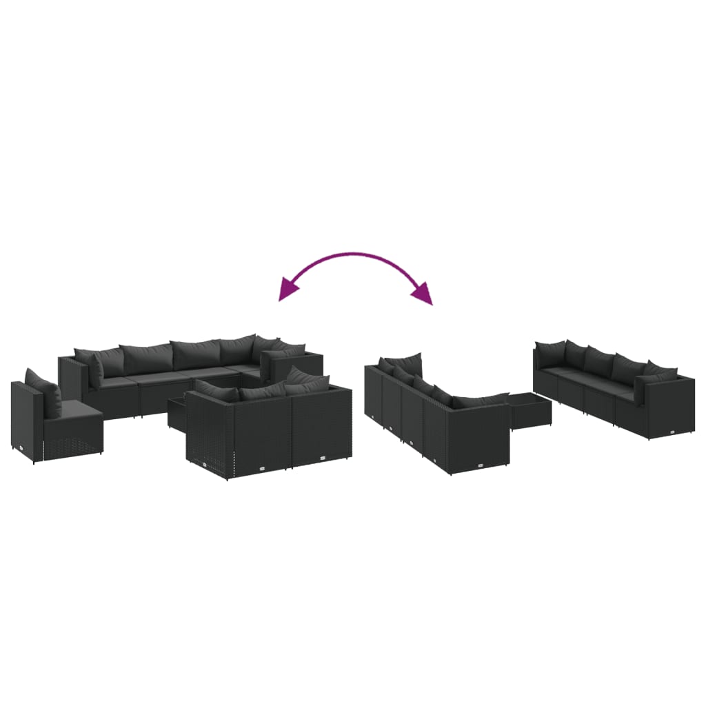 Set Salotto da Giardino con Cuscini 9pz Nero in Polyrattan 3308043