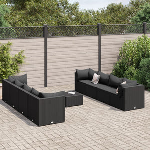 Set Salotto da Giardino con Cuscini 9pz Nero in Polyrattan 3308043