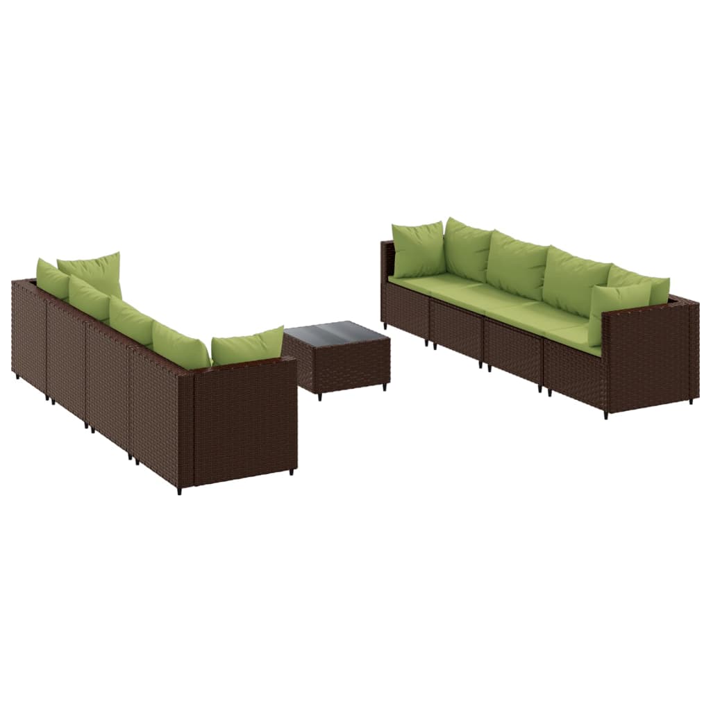 Set Divani da Giardino 9 pz con Cuscini in Polyrattan Marrone 3308046